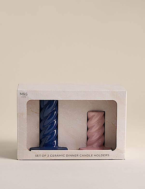 Set of 2 Twist Ceramic Candle Holders - DK