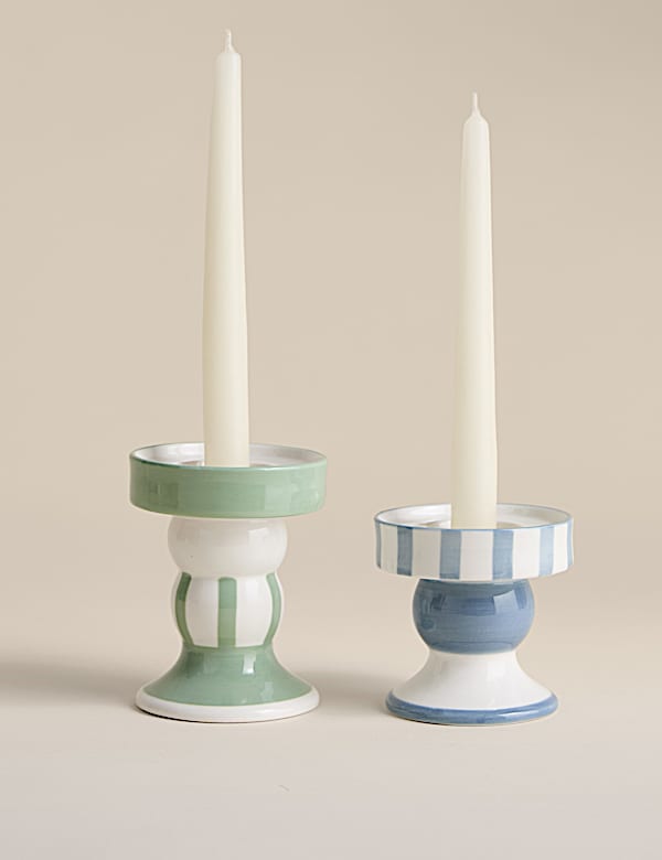 Set of 2 Striped Ceramic Candle Holders - MV
