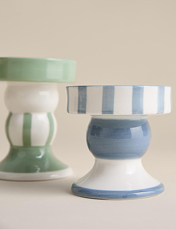 Set of 2 Striped Ceramic Candle Holders - HU