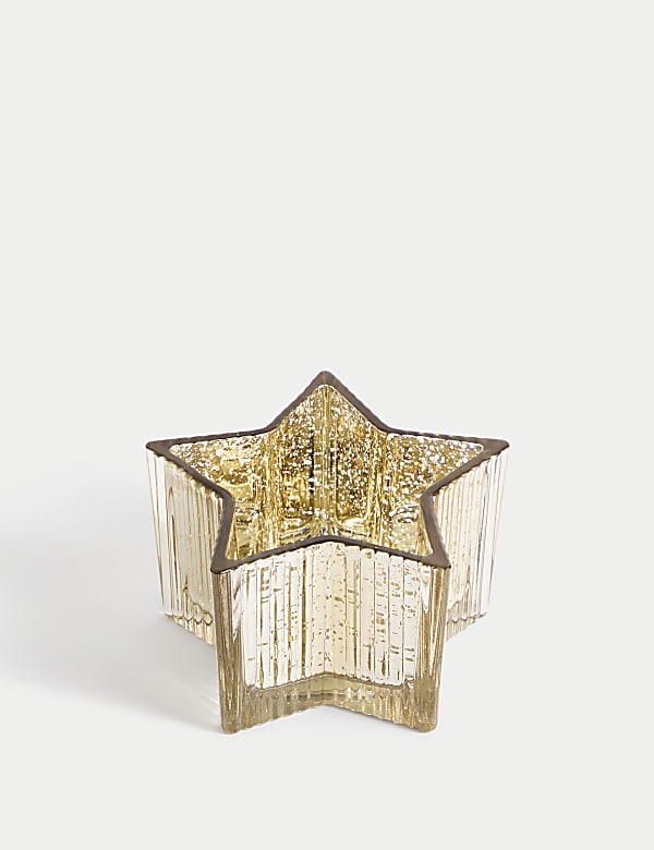 Star Ridged Glass Pillar Candle Holder - CY
