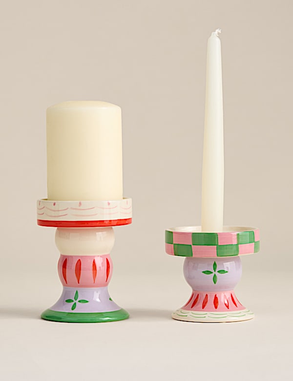 Set of 2 Patterned Ceramic Candle Holders - MX