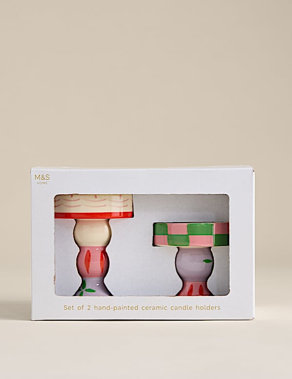 Lot de 2 bougeoirs en céramique à motif - FR