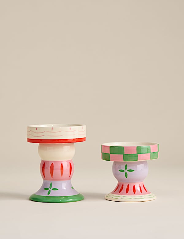 Lot de 2 bougeoirs en céramique à motif - FR