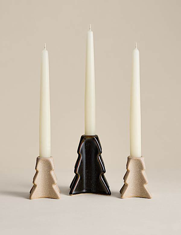 Set of 3 Tree Ceramic Candle Holders - RS