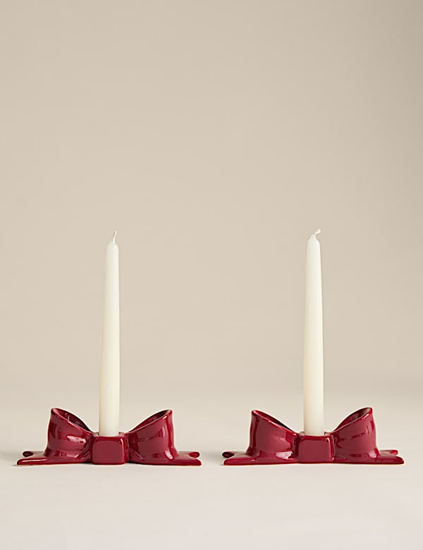 2pk Bow Ceramic Dinner Candle Holders - SE