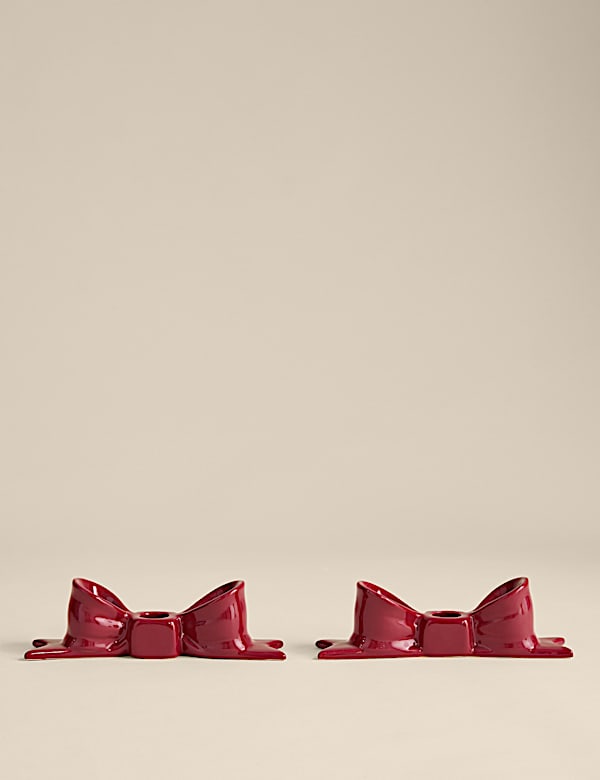 2pk Bow Ceramic Dinner Candle Holders - BE