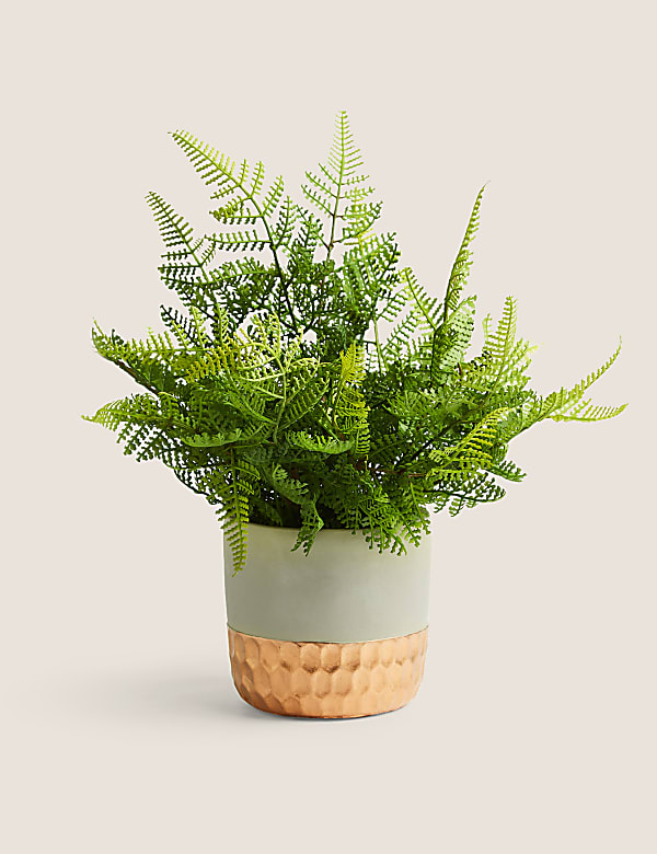 Artificial Fern in Metallic Base Pot