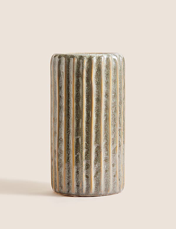 Vase en céramique à motif côtelé avec finition réactive - CH