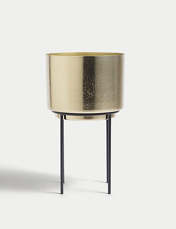 Medium Textured Gold Planter with Stand - MX