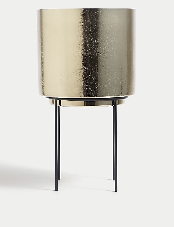 Large Textured Gold Planter with Stand - MX