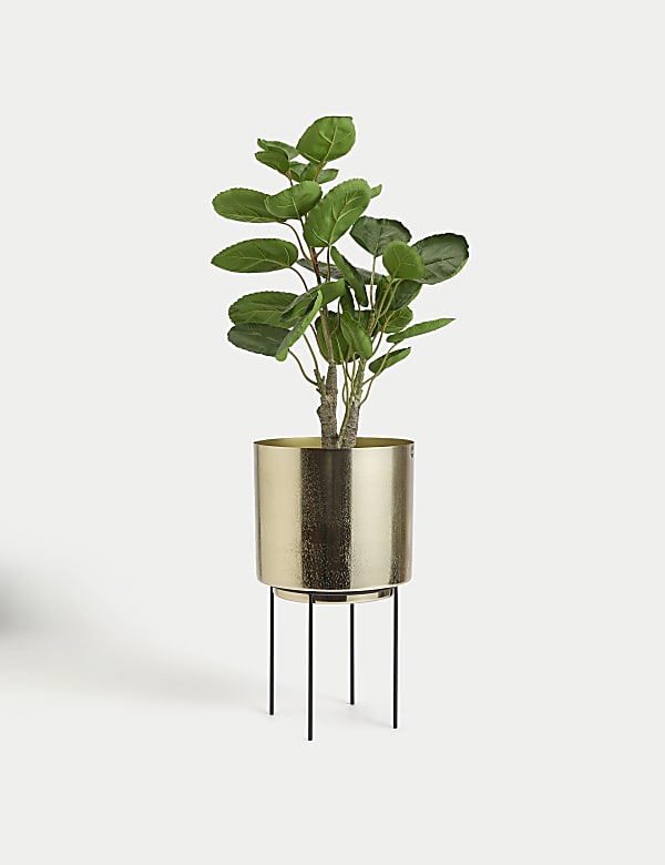 Large Textured Gold Planter with Stand - MX