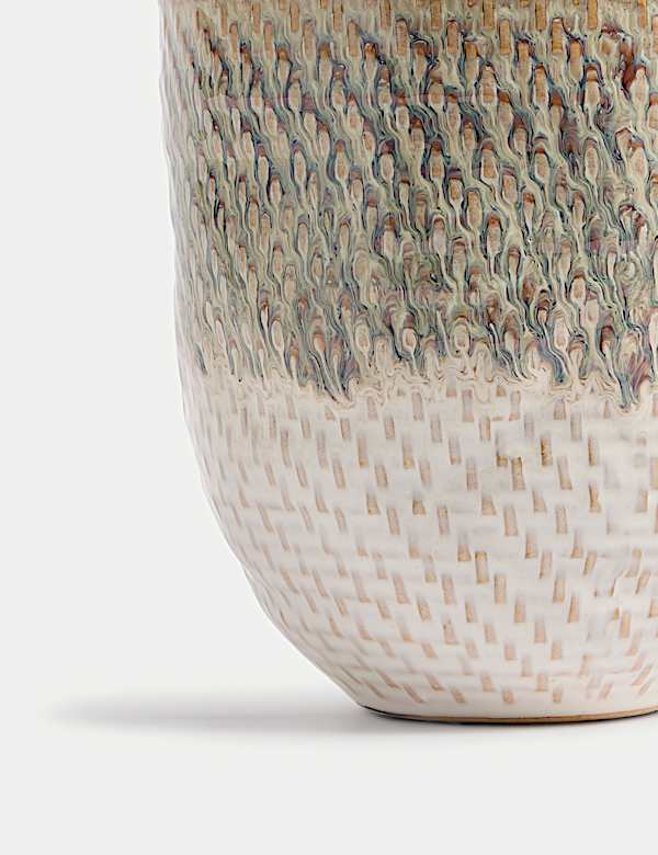 Medium Glazed Textured Ceramic Planter - JP