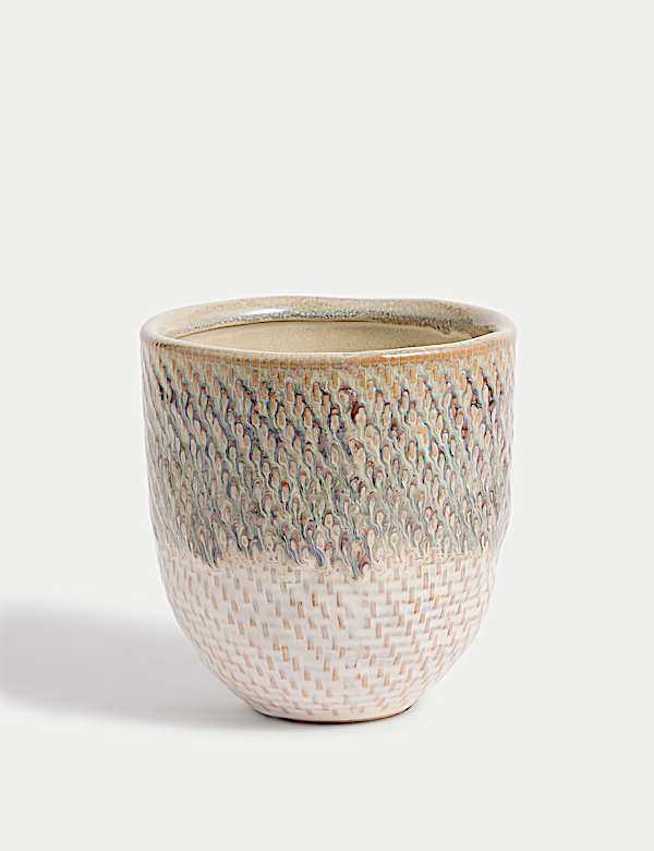 Medium Glazed Textured Ceramic Planter - HK