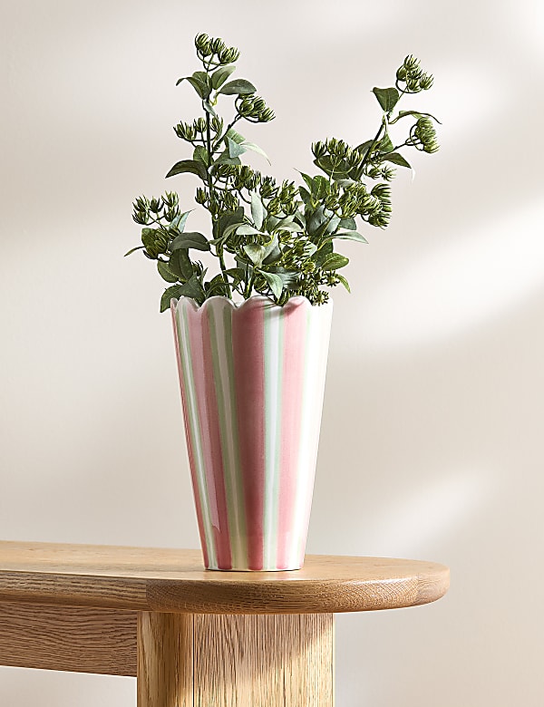Striped Scallop Edge Ceramic Vase - LV