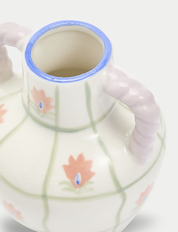 Petit vase bouteille en c&eacute;ramique &eacute;maill&eacute;e &agrave; motif fleuri - FR