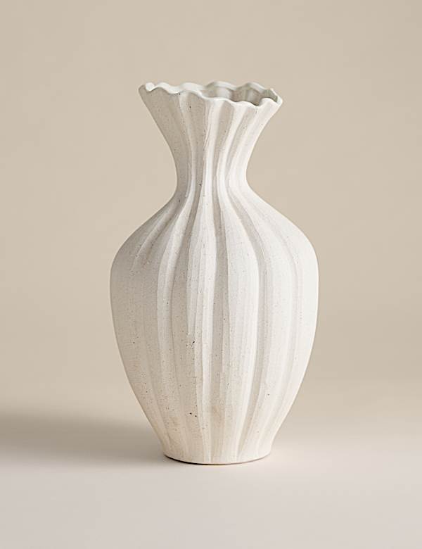 Large Fluted Neck Ceramic Vase - IS