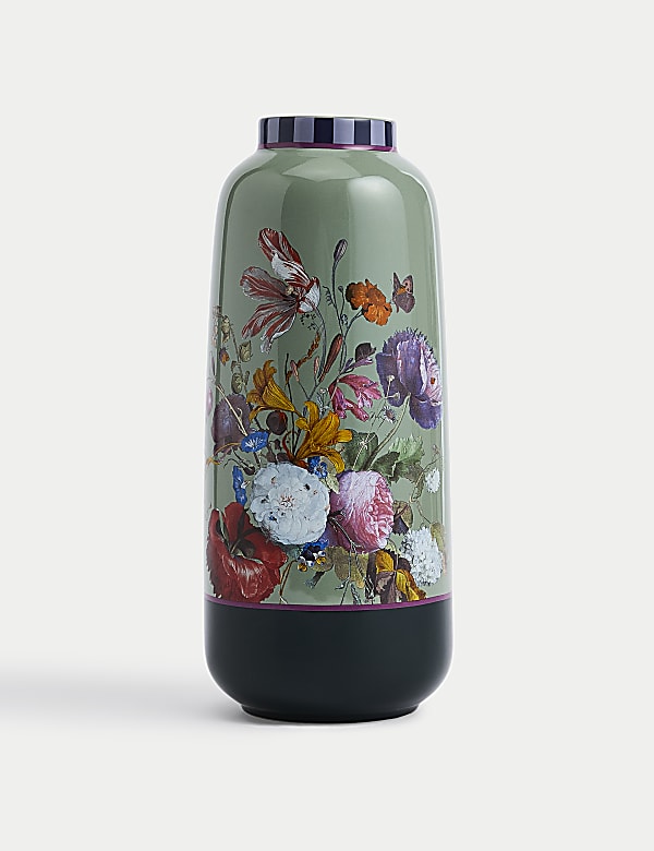 Ψηλό, κυλινδρικό φλοράλ κεραμικό βάζο - GR