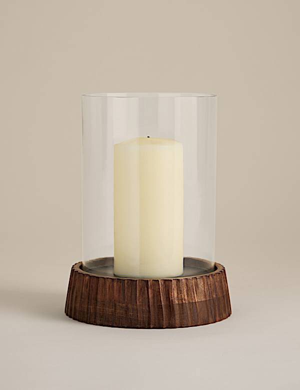 Wooden Base Ridged Hurricane Lamp  - IL