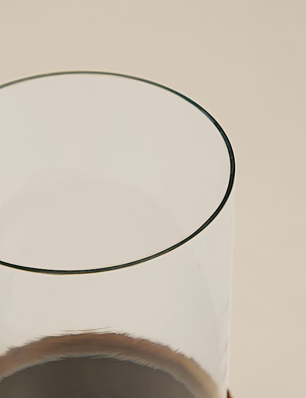 Ridged Wooden Base Hurricane Candle Holder - NL