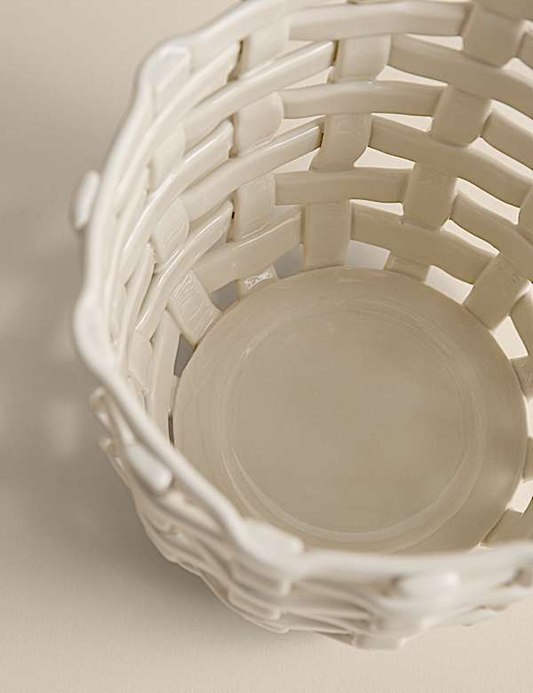 Basket Weave Ceramic Hurricane Candle Holder - MV