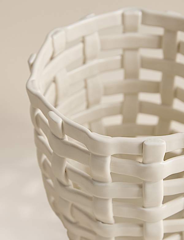 Basket Weave Ceramic Hurricane Candle Holder - MV