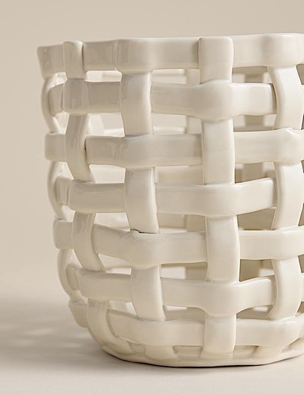 Basket Weave Ceramic Hurricane Candle Holder - MV