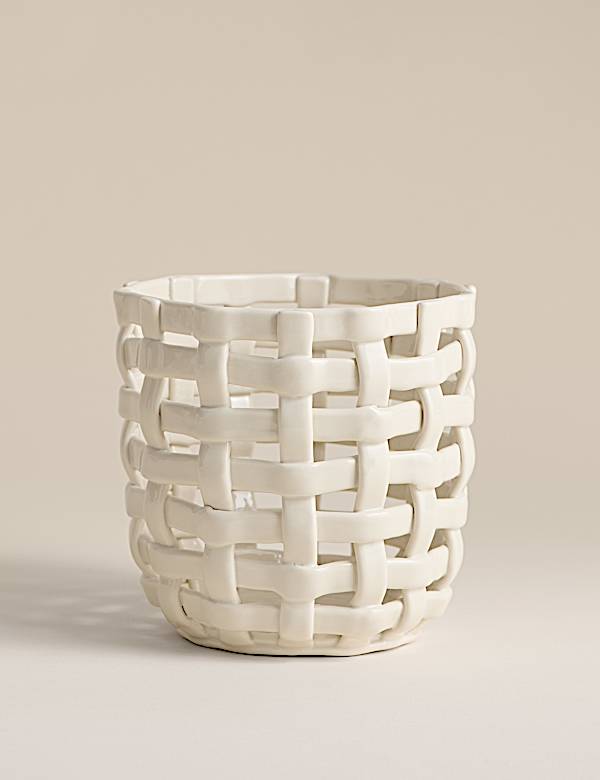 Basket Weave Ceramic Hurricane Candle Holder - MV
