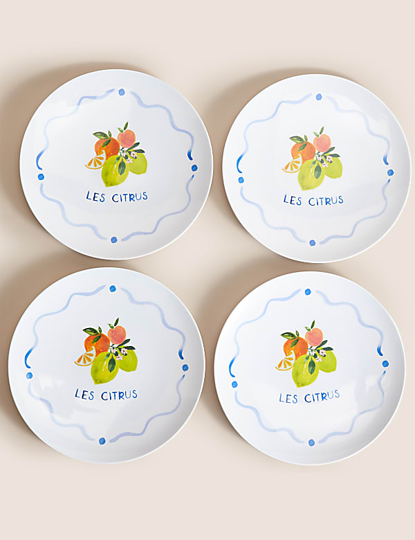 Set Of 4 Summer Fruits Picnic Dinner Plates