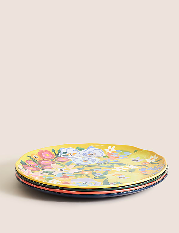 Set Of 4 Expressive Floral Picnic Dinner Plates