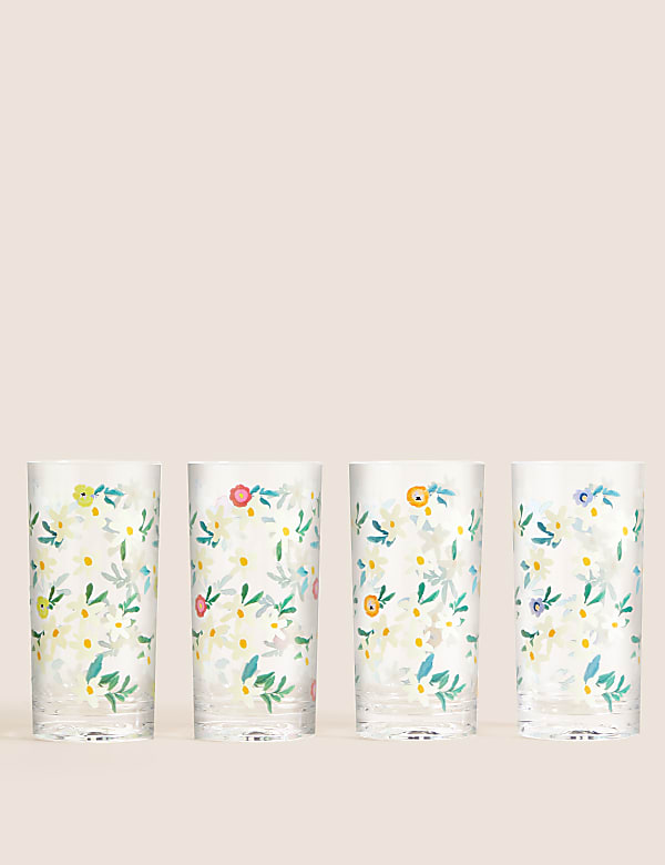 Set Of 4 Expressive Floral Picnic Highballs - GR