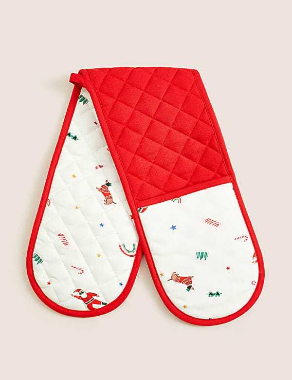 Pure Cotton Christmas Double Oven Glove - GR