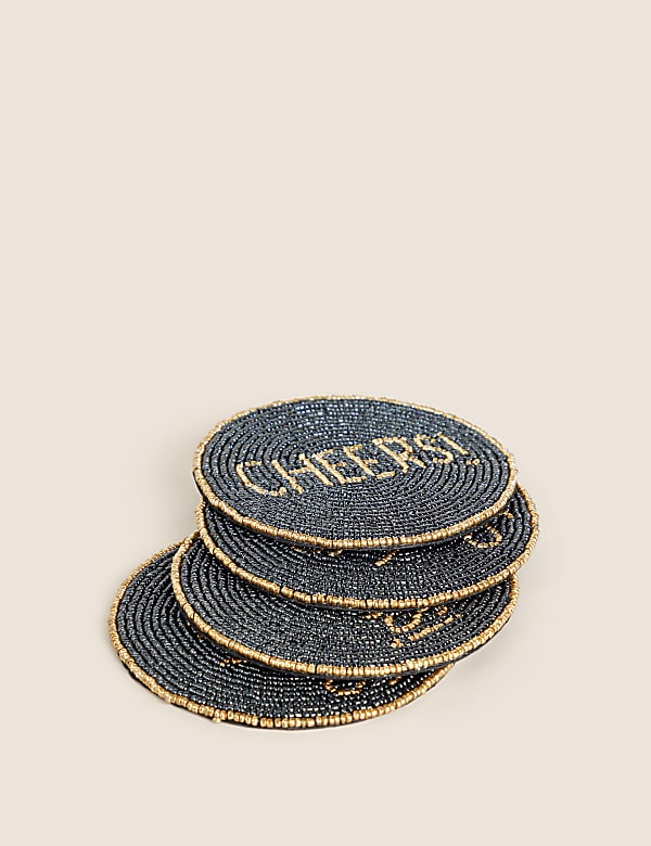 Set of 4 Slogan Beaded Coasters - KR