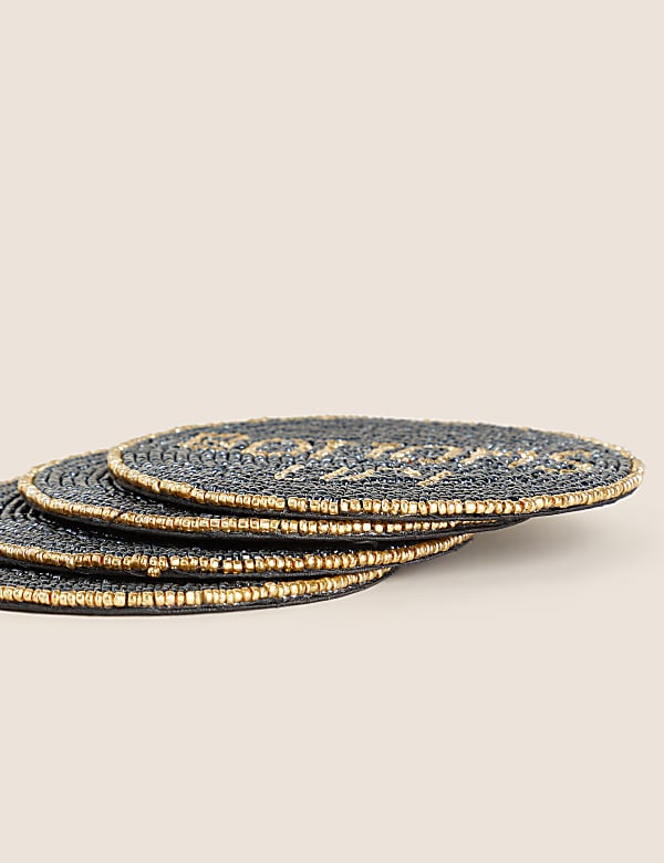 Set of 4 Slogan Beaded Coasters - BE