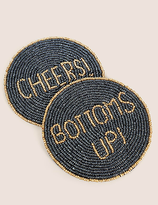Set of 4 Slogan Beaded Coasters - BE