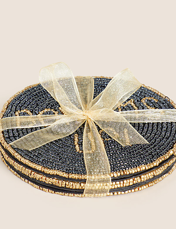 Set of 4 Slogan Beaded Coasters - BE