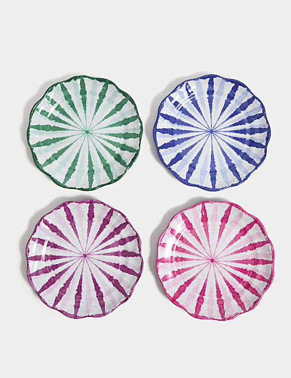 Lot de 4&nbsp;petites assiettes pour pique-nique à motif Ikat coloré - BE
