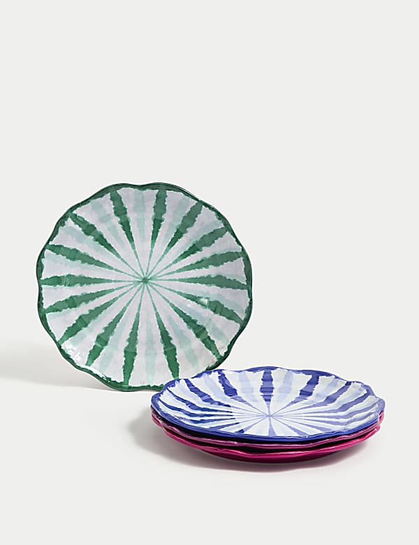 Lot de 4&nbsp;petites assiettes pour pique-nique à motif Ikat coloré - BE