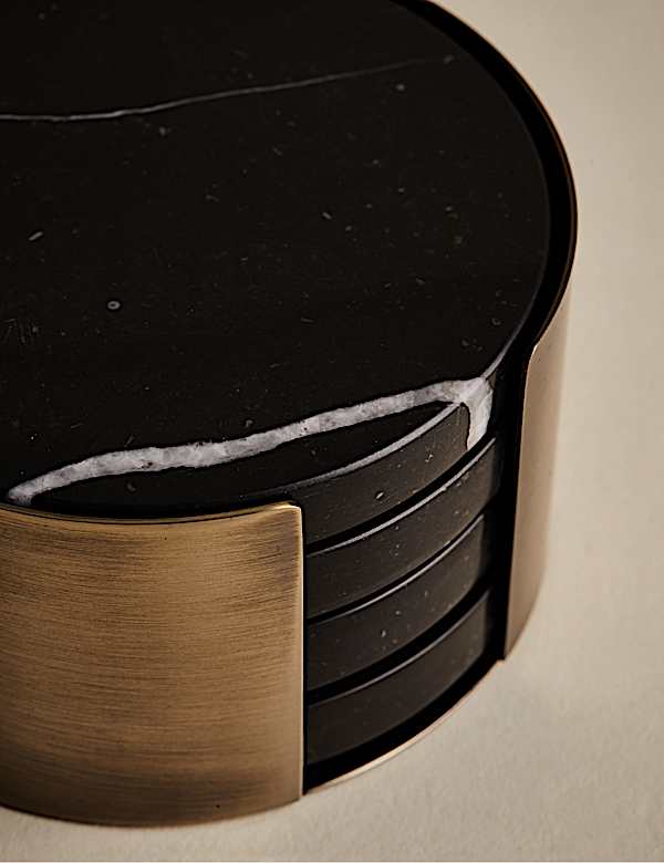 Set of 4 Marble Coasters with Holder - GR