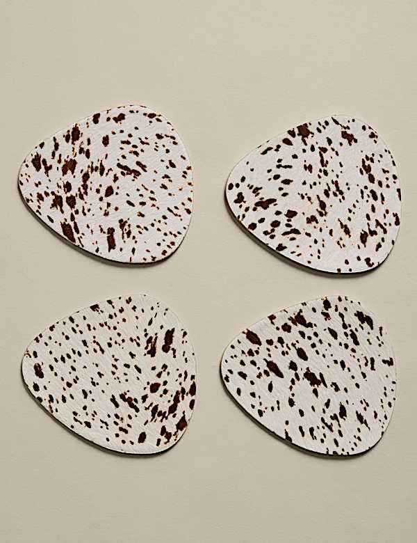 Set of 4 Leather Cowhide Coasters - KR