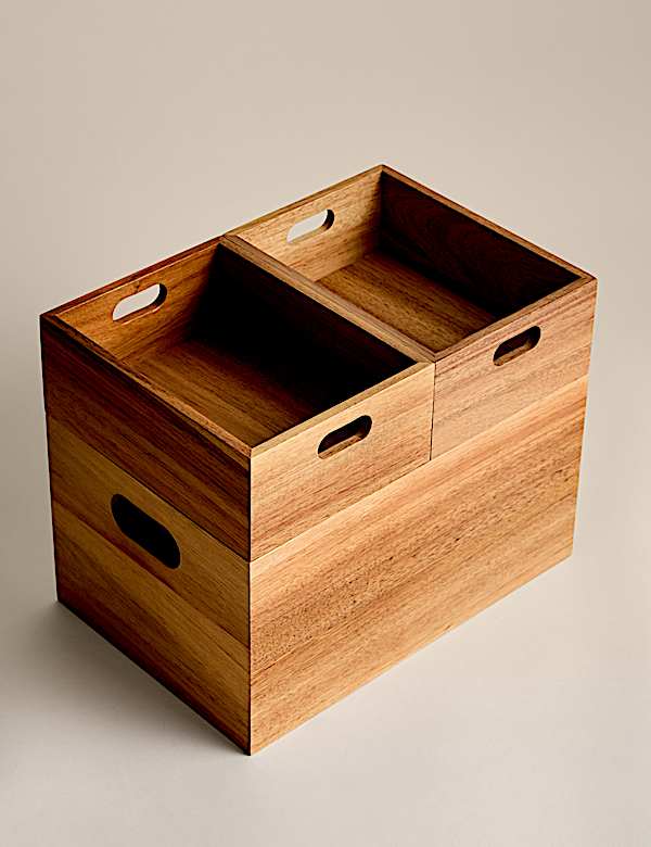 Set of 3 Wooden Stacking Boxes - FR