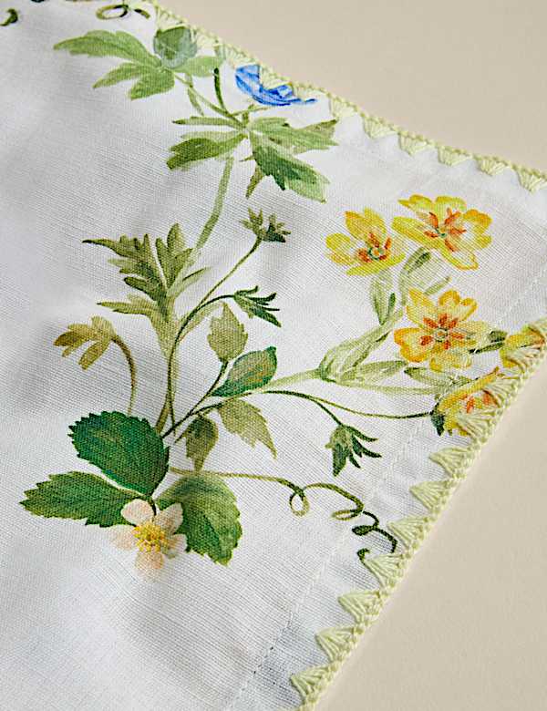 Set of 4 Cotton with Linen Floral Napkins - FR