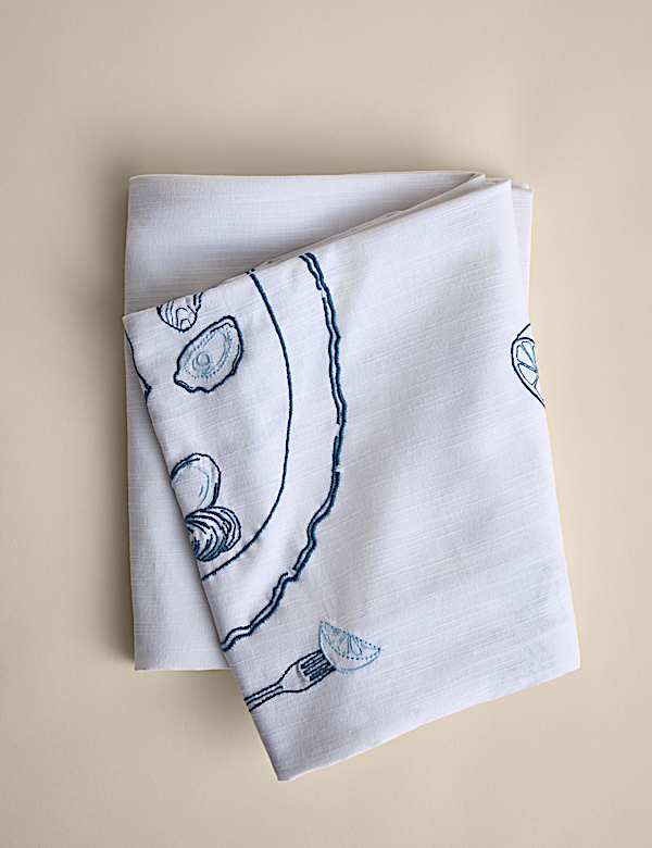 Pure Cotton Coastal Embroidered Tablecloth - BN