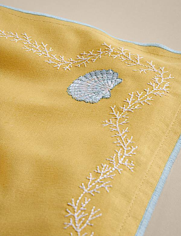 Set of 4 Cotton with Linen Coastal Embroidered Napkins - AT