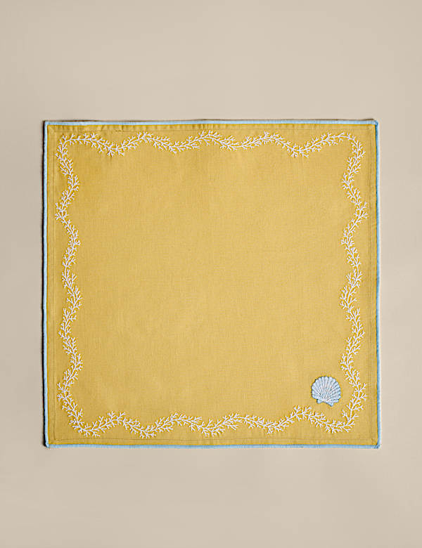 Set of 4 Cotton with Linen Coastal Embroidered Napkins - AT