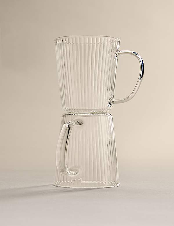2 Pack Ribbed Glass Espresso Mugs - JE