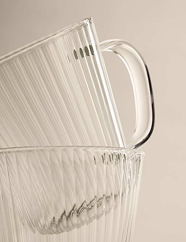 Set of 2 Ribbed Glass Flat White Mugs - AU