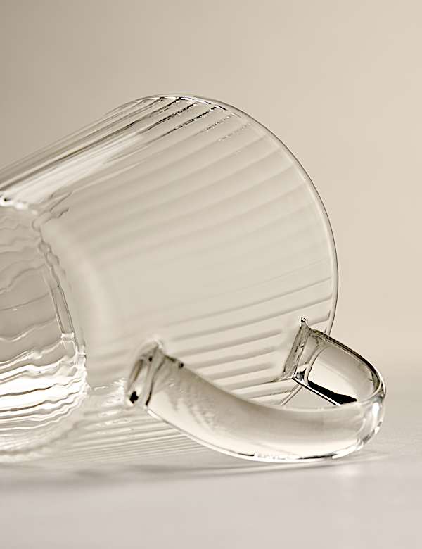 Set of 2 Ribbed Glass Cappuccino Mugs - BN