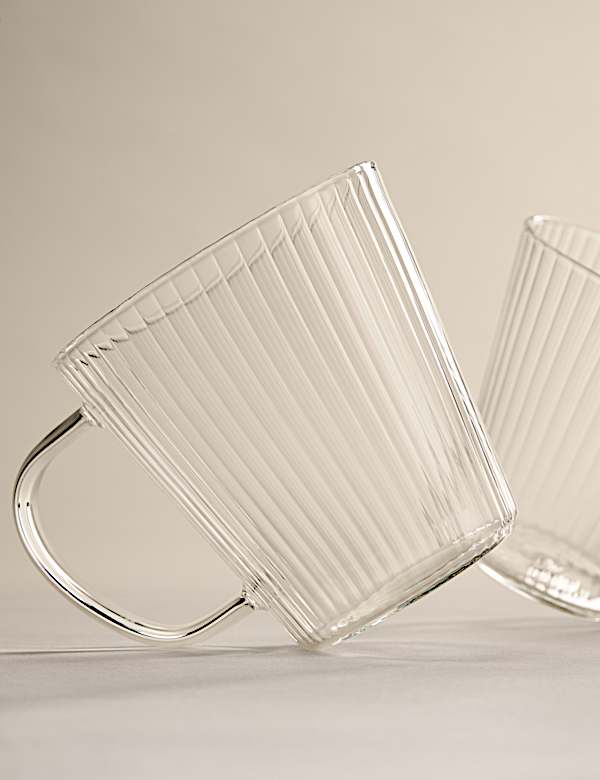 Set of 2 Ribbed Glass Cappuccino Mugs - BN
