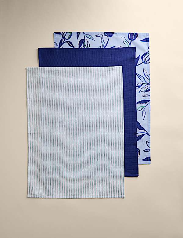 Set of 3 Pure Cotton Waffle Tea Towels - KG