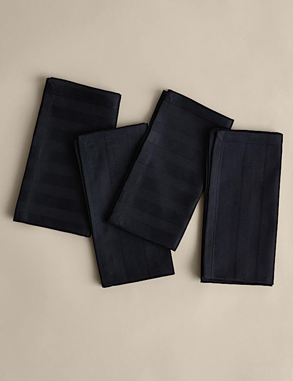 Set of 4 Pure Cotton Sateen Striped Napkins - TW